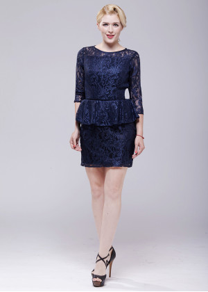 Navy Blue Lace Over Mother Of The Bride Dress 